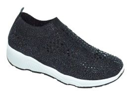 12 Wholesale Womens Sneakers Breathable Trainers Fashion Rhinestone Mesh Running Shoes Slip On Lightweight Comfortable In Black