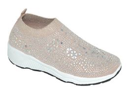 12 Wholesale Womens Sneakers Breathable Trainers Fashion Rhinestone Mesh Running Shoes Slip On Lightweight Comfortable In Pink
