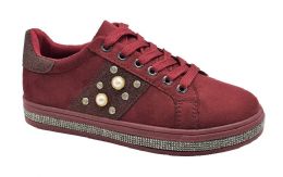 12 Wholesale Women Sneakers Burgundy Size 5 - 10 Assorted