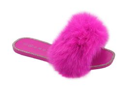 12 Wholesale Women's Fur Slides Slippers For Women Open Toe Furry Fluffy Slides Slippers In Fuschia