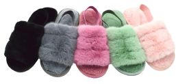 36 Wholesale Woman Faux Fur Fuzzy Comfy Soft Plush Open Toe Indoor Outdoor Spa Bedroom Slipper With Strap