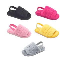 36 Wholesale Slipper With Strap For Girls Fuzzy Slide Sandal Shoes Fluffy Faux Fur