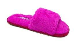 12 Wholesale Womens Fuzzy Slide Sandal Shoes Fluffy Faux Fur In Fuschia