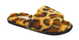 12 Wholesale Womens Fuzzy Slide Sandal Shoes Fluffy Faux Fur In Leopard