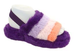 12 Wholesale Women's Fluff Slide Slipper With Elastic Band Open Toe Slippers In Purple Multi Colored