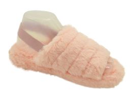 12 Wholesale Women's Fluff Slide Slipper With Elastic Band Open Toe Slippers In Pink