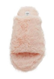 12 Wholesale Women's Plush Faux Fur Fuzzy Slide On Open Toe Slipper In Pink
