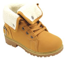 12 Wholesale Girls Faux Fur Ankle Boots Assorted Size -- Color Tan