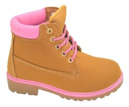 12 Wholesale Girls Boots Assorted Size -- Color Tan/fuchsia