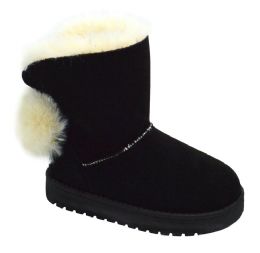 12 Wholesale Girls Toddler Little Kid Warm Fur Winter Ankle Boot In Black