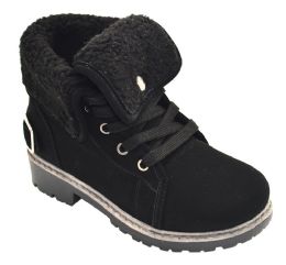 12 Pairs Girls Snow Boots Winter Ankle Boots Suede Lace Up Cotton Warm Fur Lined Anti Slip Booties Outdoor In Black - Girls Boots