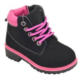12 Bulk Girls Snow Boots Comfortable Outdoor Anti Slip Ankle Boots Suede Warm Booties Lace Up In Black And Fuschia