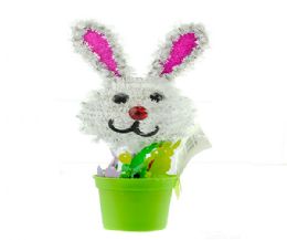 24 Bulk Easter Flower Pot With Tinsel Bunny