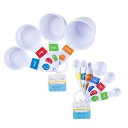 72 pieces Measuring Spoons/cup Set 6/4pkswhite W/color Prnt Trim B&c ht - Measuring Cups and Spoons