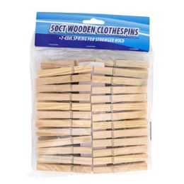 24 Wholesale Clothespins Wooden 50ct 7-Coil