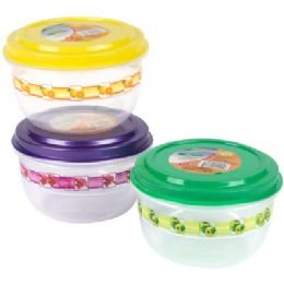 48 Wholesale Food Storage Container 48 Oz Round 3 Color Lids With Printed Bottom #fiesta 1500