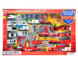 12 Wholesale 45 Piece Die Cast Fire And Police Play Set In Window