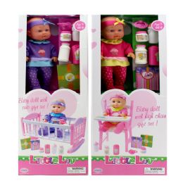 8 Wholesale 12 Inch Little Luv Doll With Hi Chair And Crib Gift Set 2 Assorted