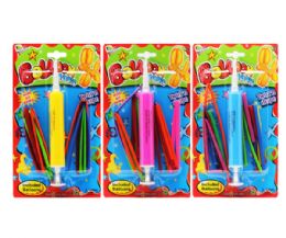 144 Pieces 10 Piece Long Balloon With Pumping Set On Card Assorted - Balloons & Balloon Holder