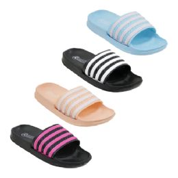 48 Pieces Girls Stripe Slide - Girls Flip Flops