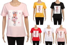 48 Pieces Womens Short Sleeve Crewneck Shirts Loose Casual Tee Printed - Womens Fashion Tops