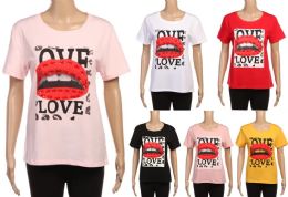 48 Wholesale Womens Short Sleeve Crewneck Shirts Loose Casual Tee Printed Love