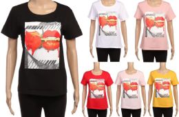 48 of Womens Short Sleeve Crewneck Shirts Loose Casual Tee Printed Love
