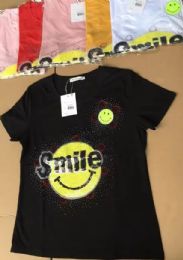 48 Wholesale Womens Short Sleeve Crewneck Shirts Loose Casual Tee Printed Smile