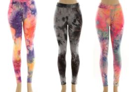 48 Wholesale Women's Buttery Soft High Waist Yoga Pants Tie Dye Capri Length Leggings