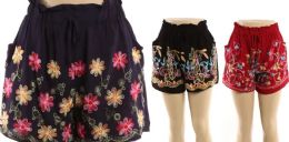 48 Wholesale Womens Summer Shorts Floral Printed Elastic Waist Pocketed Casual Pants