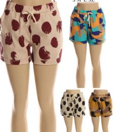 48 Wholesale Women's Casual Elastic Waist Striped Summer Beach Shorts