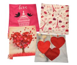 144 Pieces Valentines Cushion Cover 18x18 Inch Assorted Designs - Valentine Cut Out's Decoration