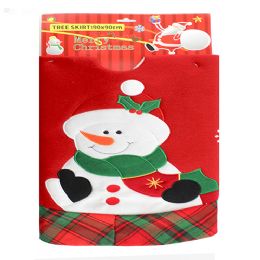 24 Bulk Red Fleece Christmas Tree Skirt With Snowman 90x90 cm