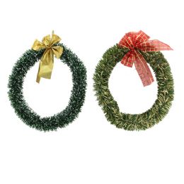 36 Pieces Christmas Wreath 35cm With Ribbon Diameter 6cm 5 Ply Green And Red - Christmas Decorations