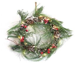 12 Pieces Christmas Decoration15 Inch Wreath With Led Light In Pp Bag - Christmas Decorations