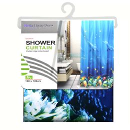 24 Pieces Solid Peva Shower Curtain Ocean Design 180x180cm - Shower Curtain