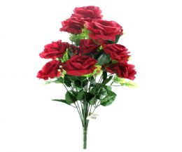 48 Wholesale Artificial Rose 18 Head 18 Leaves In Wine Red