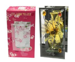 24 of Plastic Vase Gold 3 Designs Assorted
