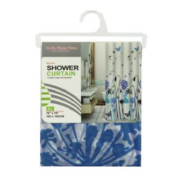 24 Pieces Shower Curtain Peva Blue Flower Design - Shower Curtain