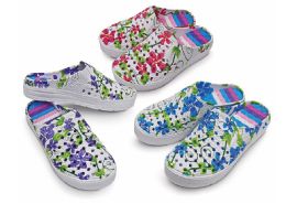 48 Pairs Ladies Slip On Flower Printed Garden Shoes - Women's Flip Flops