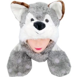 10 Bulk Soft Plush Brown Eared Wolf Animal Character Built In Paws Mittens Hat