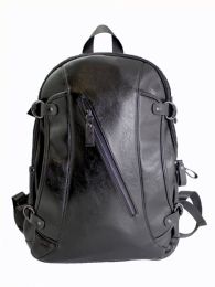 12 Wholesale Unisex Leather Backpack Premium Zipper Color Black