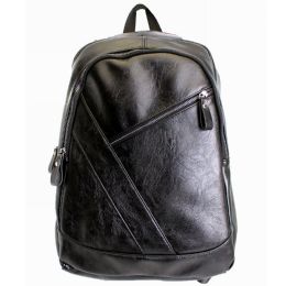12 Pieces Unisex Leather Backpack Premium Zipper Color Black - Backpacks
