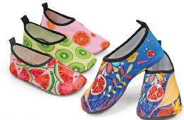 48 Bulk Girls Printed Tropical Print Water Shoes In Assorted Color