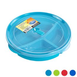 48 pieces Plate 3-Sec W/lid & Microwave Vent 4 Color Bottoms/clear Lid# Sindoora - Microwave Items