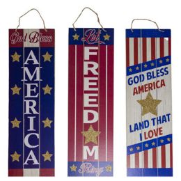 24 Wholesale Wall Plaque Mdf Patriotic 3ast W/glitter Vertical 5.9x19inht/mdf Comply Label