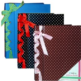 48 Wholesale Printed Address Books With Embroidered Ribbon Polka Dot And Solid Print