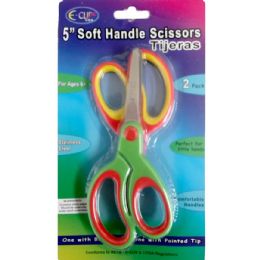 48 Bulk Children's Scissors With Two Tone Soft Handles 2 Pack