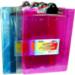 24 Bulk Letter Size Acrylic Clipboards Assorted Colors