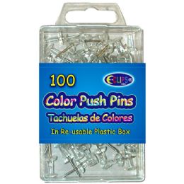 48 Wholesale 100 Count Clear Push Pins With Reusable Storage Container
